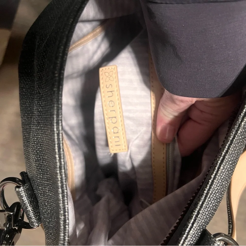 Sherpani Black and Tan Canvas Backpack with Orange Accents - Picture 8 of 10